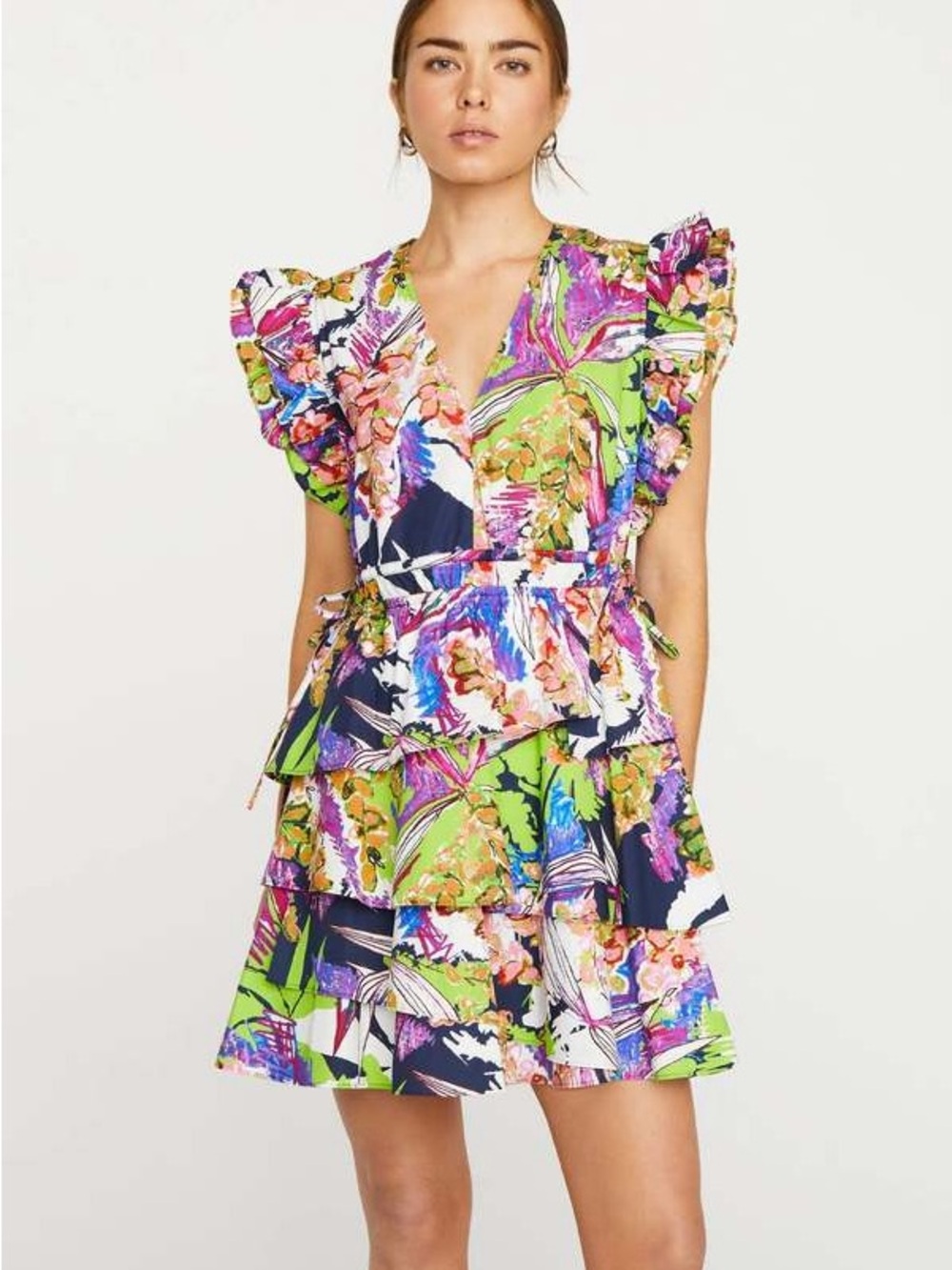 Marie Oliver Multi-Color Floral Ruffle Mini Dress small